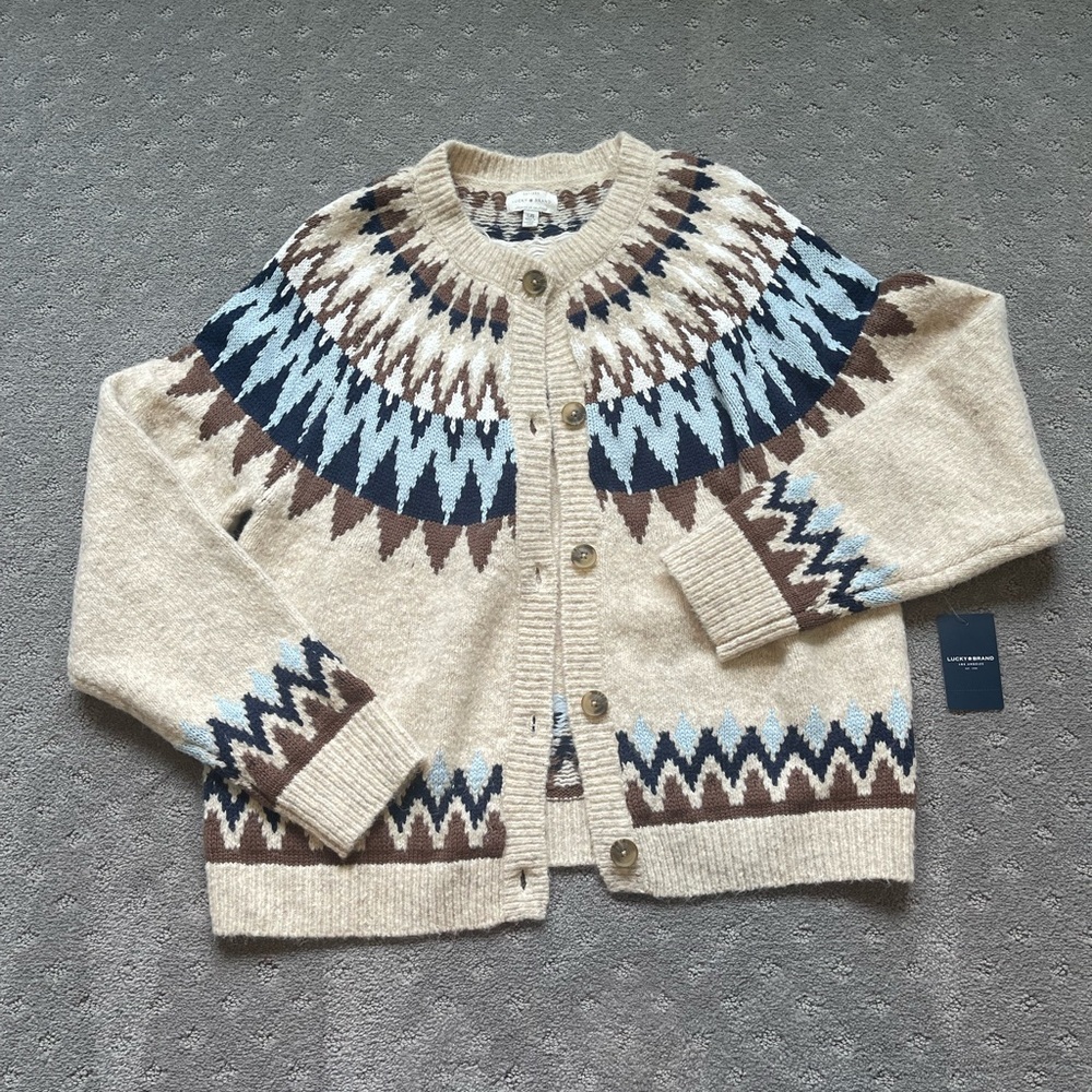 Lucky Brand Fair Isle Knit Cardigan Size Large